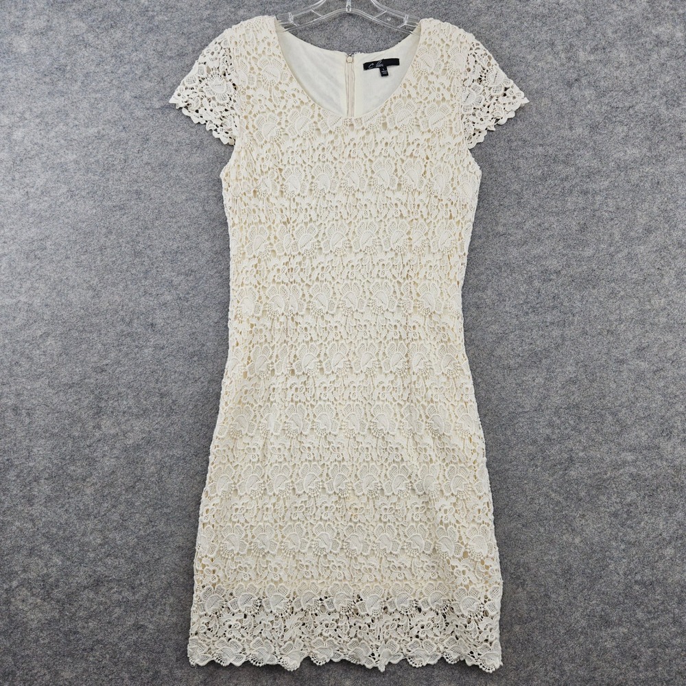 C Luce Lace Sheath Dress Women's Large Cream Cap Short Sleeve Floral Lined Boho
